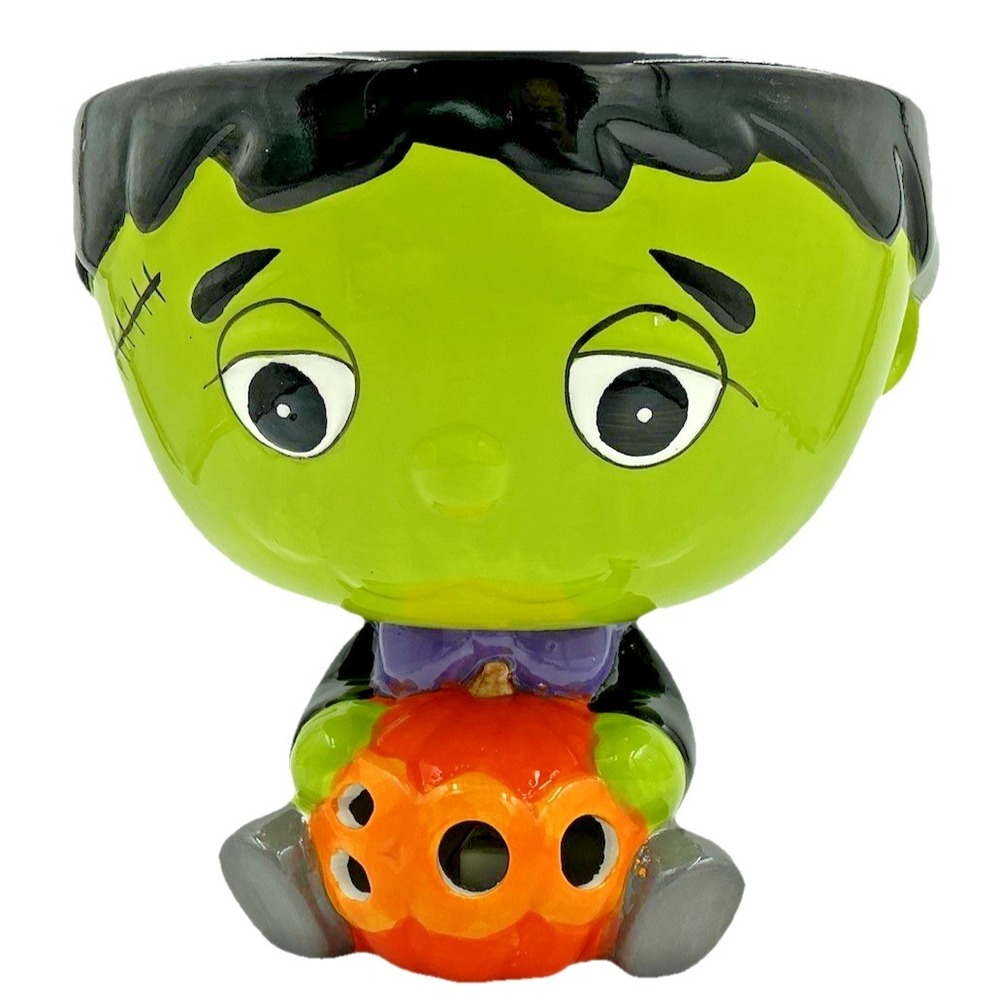 Jack O' Lantern Lane Frankenstein Lighted Bowl Pumpkin Pedestal NWT